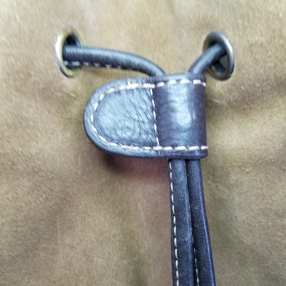 Vintage Donald J. Pliner Y2K Boho Soft Suede Leather Drawstring Bucket Hobo Bag - Picture 10 of 13